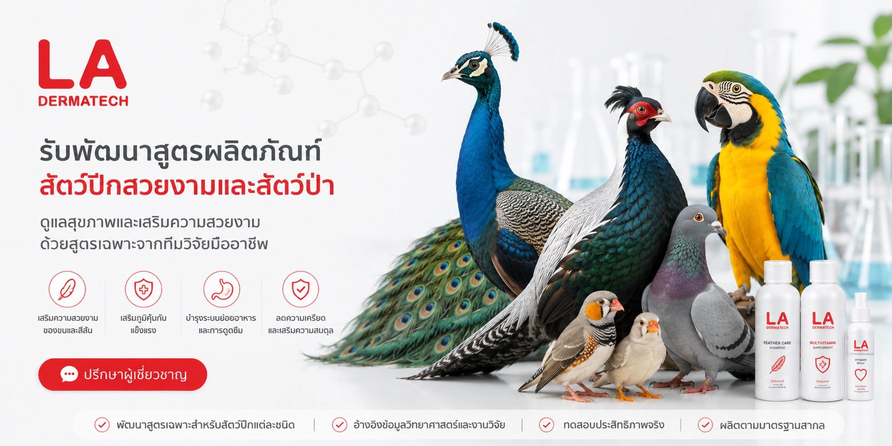 LA Dermatech offers specialized beauty products for birds, enhancing health and appearance with expert formulas.