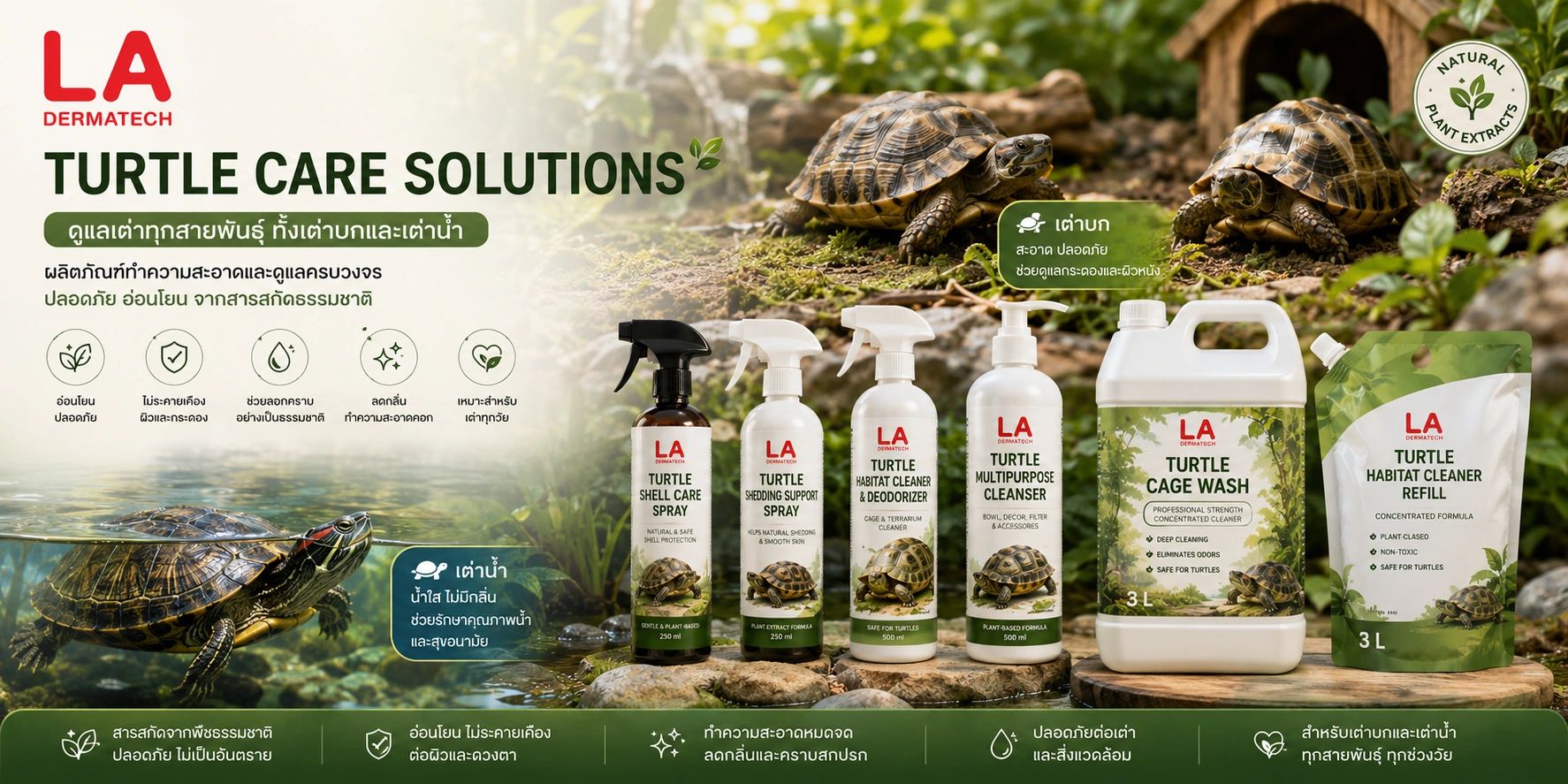 LA Dermatech turtle care products for clean, safe, and natural turtle habitat maintenance.