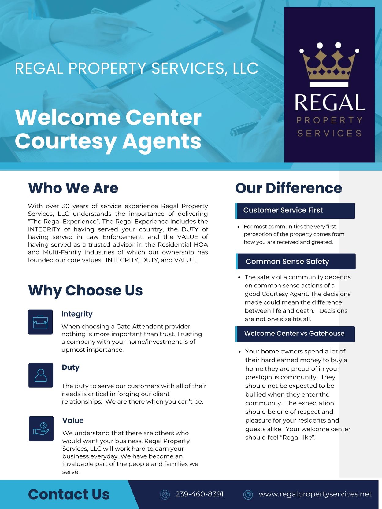 Regal Property Services Welcome Center Courtesy Agents