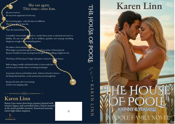 Romantic book cover featuring a couple embracing by the water, titled 'The House of Poole'.