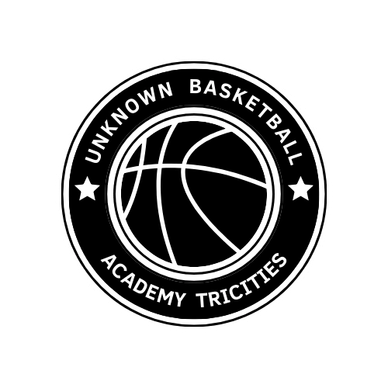 Black and white logo for Unknown Basketball Academy Tricities with a basketball icon.