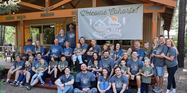 Large Family reunion all wearing their custom shirts made with banana boo dtf transfers. 
