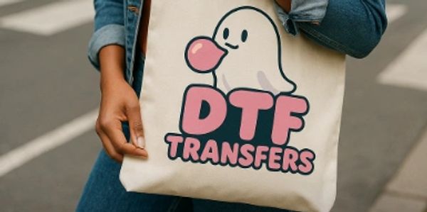 DTF Logo on a bag that is done by banana boo transfers on a bag or can be on apron, hat, or shirt. 