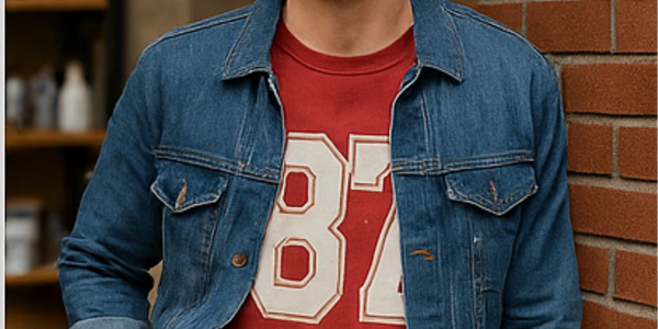 Guy with a custom 87 t-shirt representing his favorite team with a custom dtf print