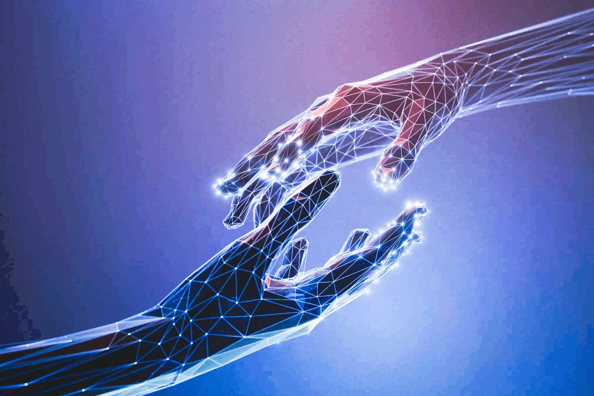Digital hands reaching out, symbolizing connection and technology.