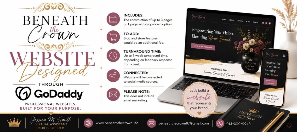 Advertisement for website design services by Beneath the Crown using GoDaddy.