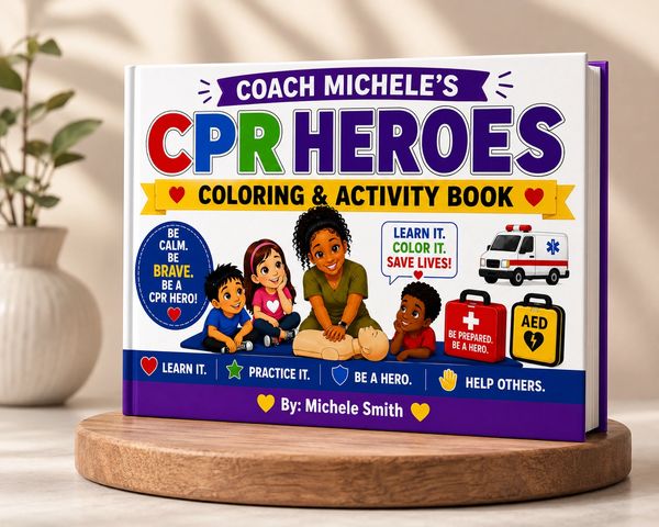 CPR Heroes coloring and activity book by Coach Michele.