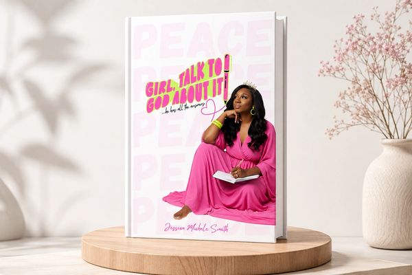 Book cover featuring a woman in a pink dress with a crown, titled 'Girl, Talk to God About It!'.