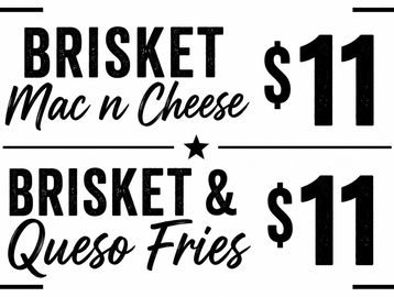 Menu items with brisket dishes priced at $11.