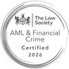 The Law Society AML &amp; Financial Crime Certified 2026 badge.