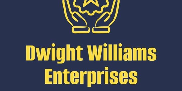 Logo of Dwight Williams Enterprises with yellow text and icon on navy background.