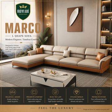 Elegant L-shaped sofa in modern living room.