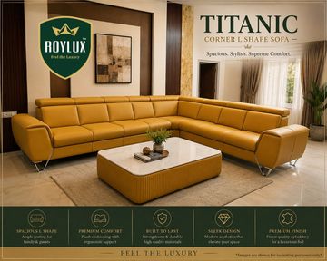 Titanic corner L shape sofa in mustard yellow.