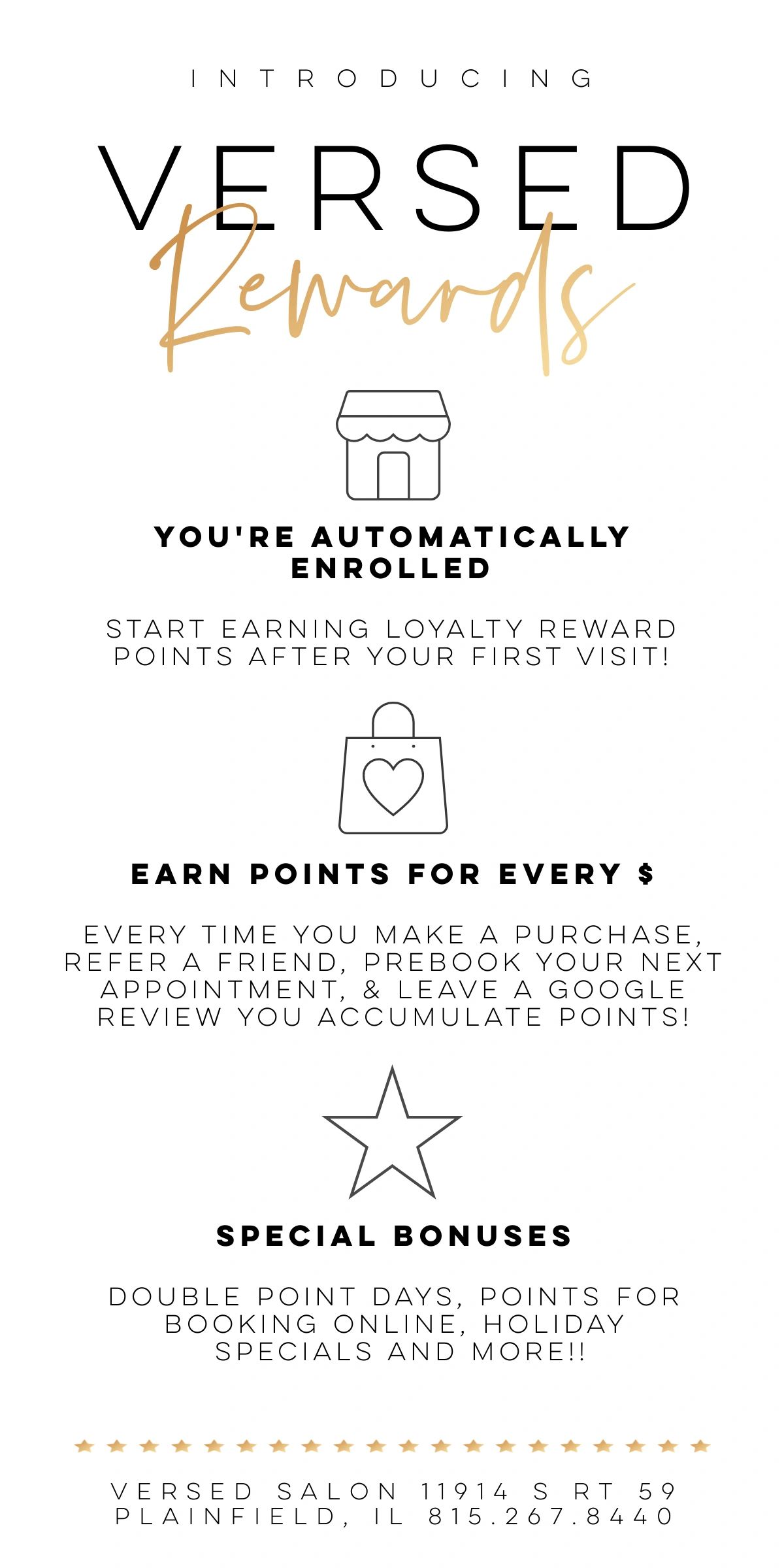 Versed Hair Salon in Plainfield, IL Loyalty Reward Points Program