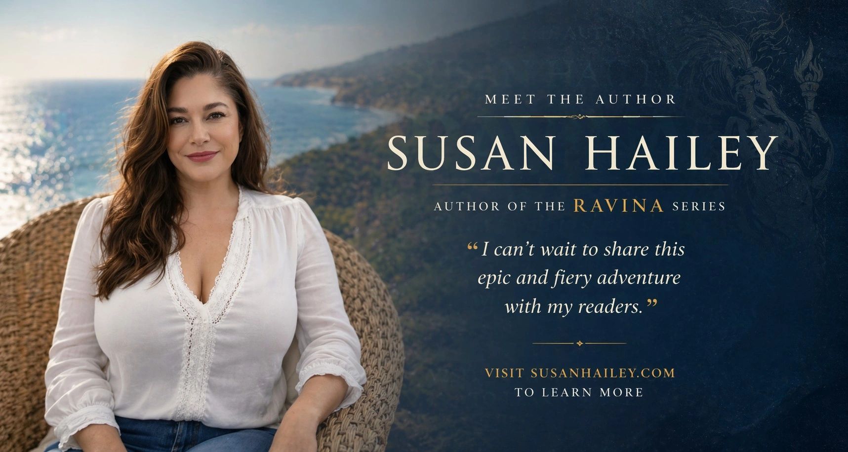 Portrait of author Susan Hailey overlooking the California coastline, featured in the media and pres