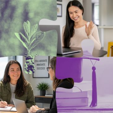 Puzzle pieces showing collaboration, growth, and success in a business setting.