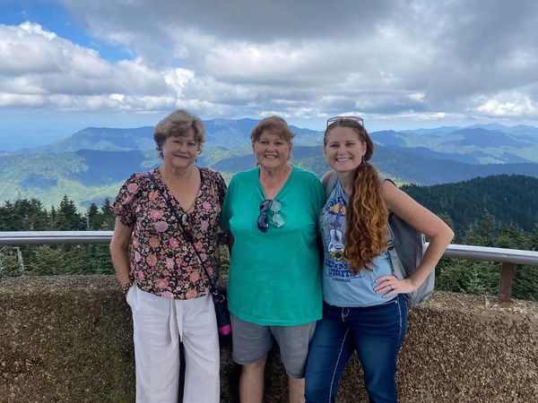 Top of Clingmans Dome with the Smoky Mountains in the background. 
