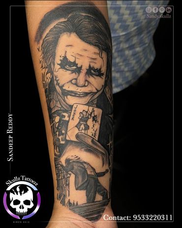 "Epic Joker tattoo: A powerful and visually stunning tribute to the iconic antagonist."