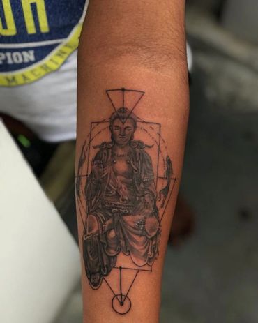 Geometric Buddha tattoo done at skullztattooz hyderabad india