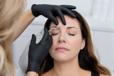 Megan Eppens, FNP-BC Injecting toxin into a client forehead.