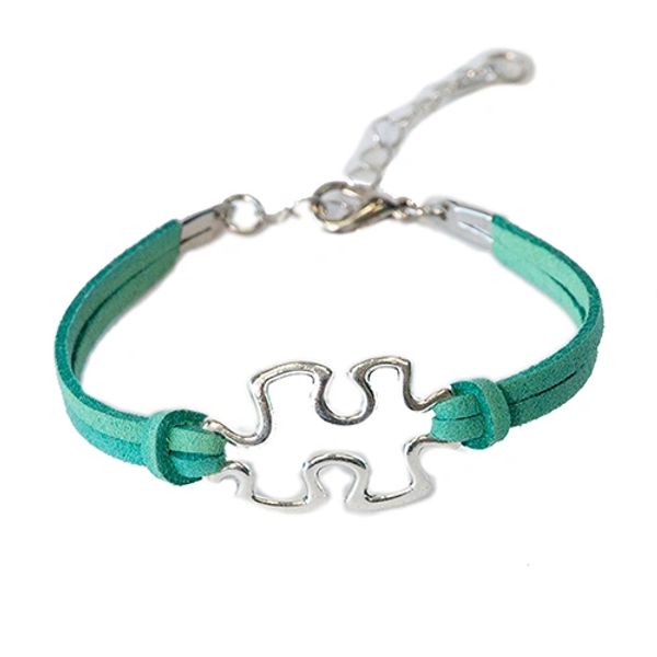 BR2003Turq - Autism Awareness  Silver Puzzle Turquoise Bracelet