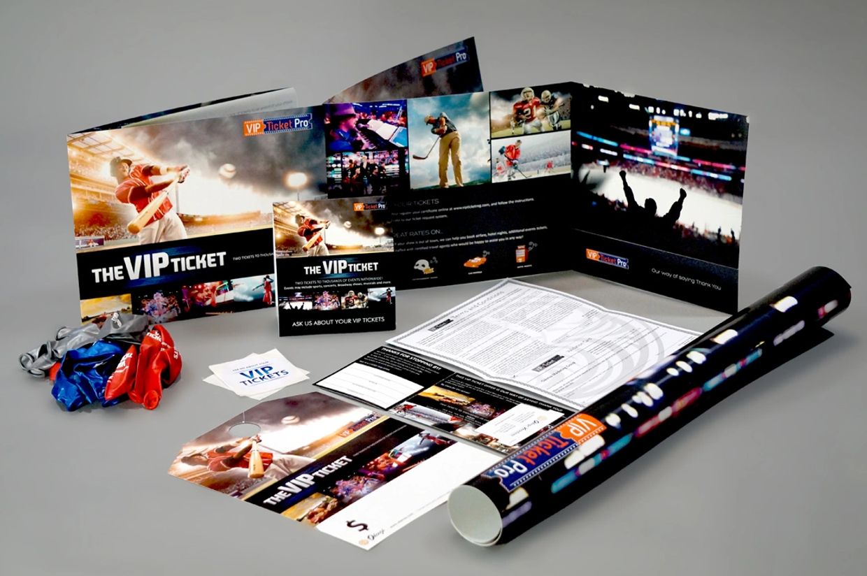 VIP Ticket Pro promotional materials for sports and entertainment events.
