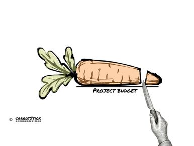 Knife cutting a carrot, symbolizing reduced project costs.