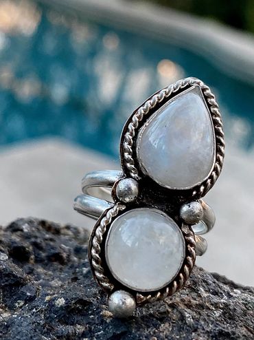 Stacked moonstone ring