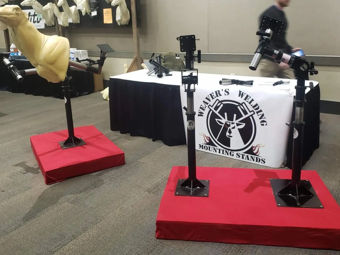 taxidermy mounting stands at a vendor show