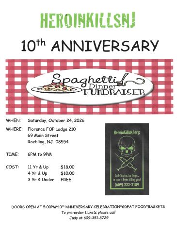 Flyer for 10th anniversary spaghetti dinner fundraiser.