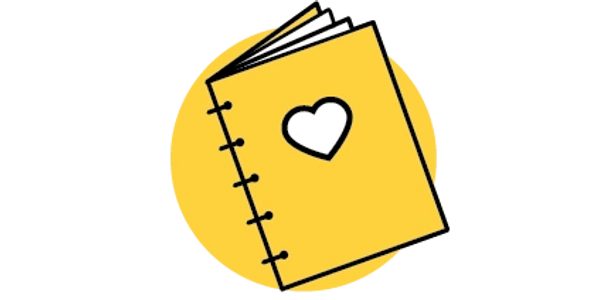 School book, heart, notebook, yellow, icon