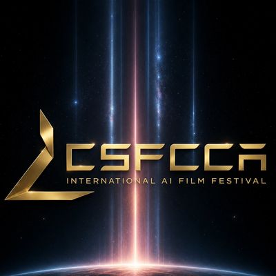 Logo of the CSFCC International AI Film Festival with a futuristic space background.