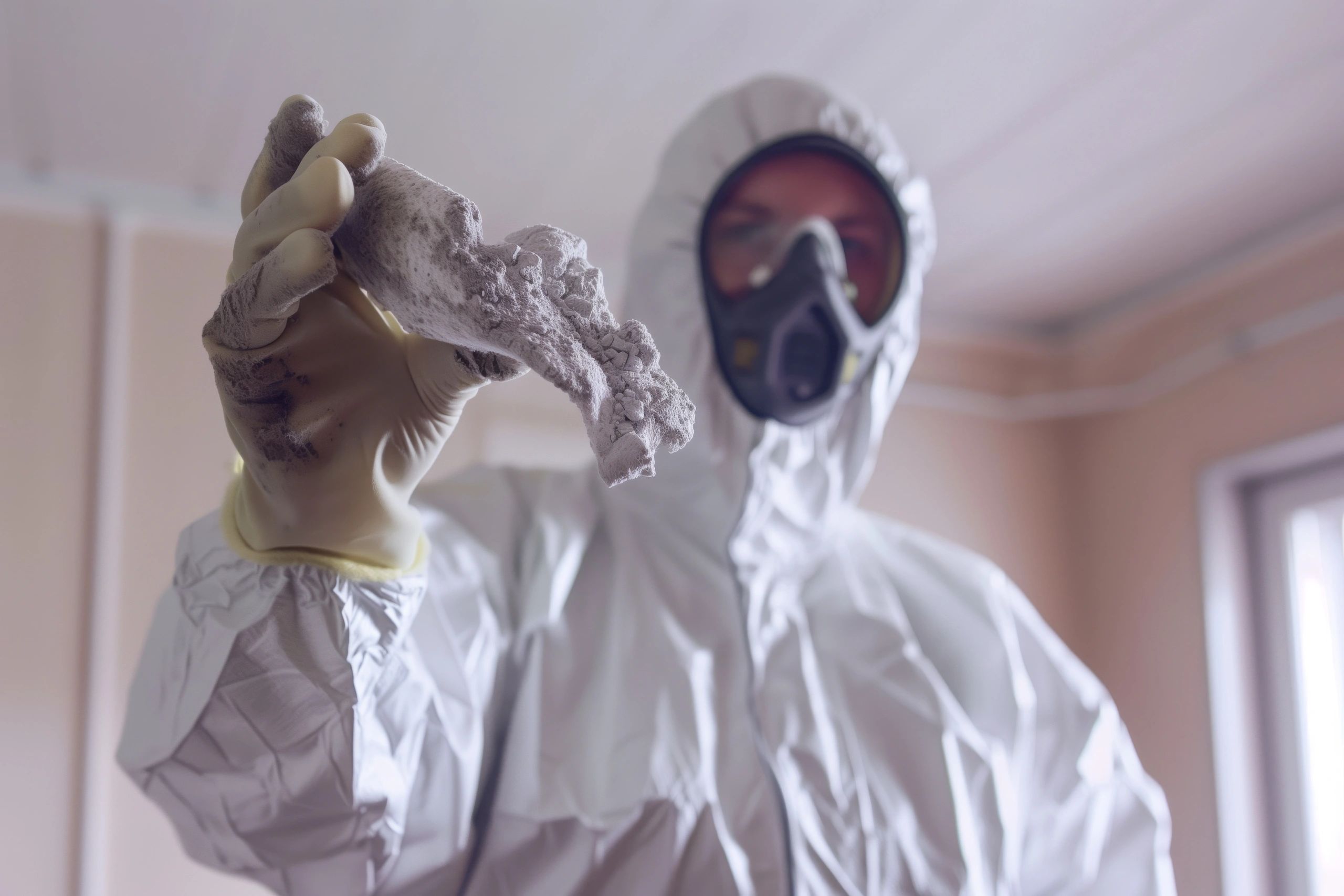 a man holiding asbestos after an asbestos survey near me
