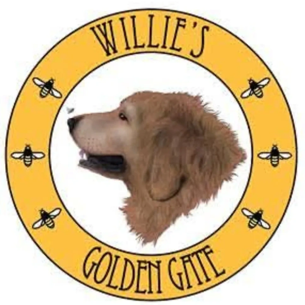 Logo of Willie's Golden Gate featuring a golden retriever and bees.