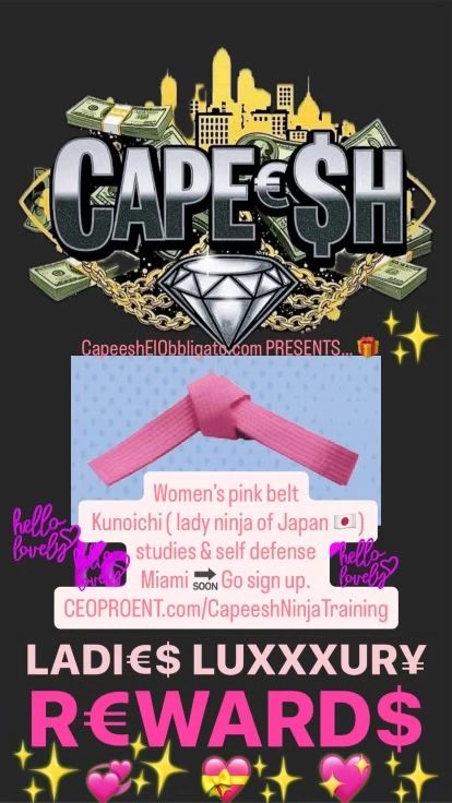 Women’s pink belt Kunoichi ( lady Japan 🇯🇵 ninja studies) self defense 

Miami 🔜 Go sign up.