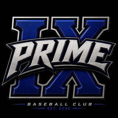 Logo of Prime Baseball Club with bold blue and silver letters.