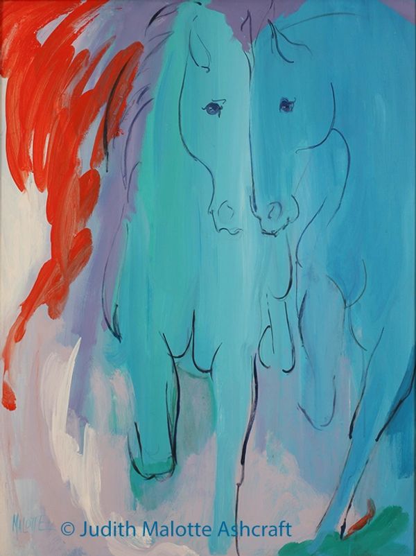 a blue color painting of horse