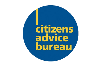 Citizens Advice Bureau logo in yellow on a blue circle.