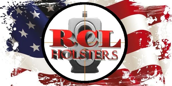 Logo of RCL Holsters with an American flag background.