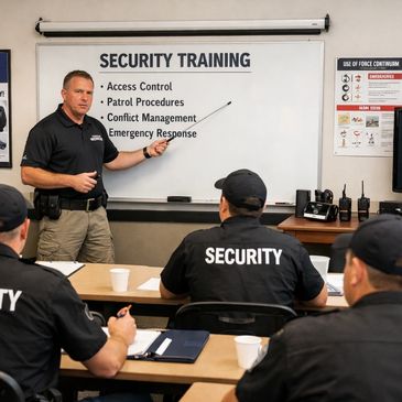 an instructor teaching a security guard class. 