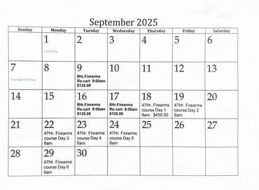 course calendar September 2025