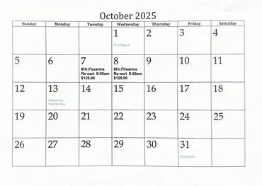 course calendar October 2025