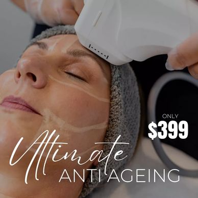 Hifu energy within one area of the face (eyes or chin)  with hyaluronic acid / peptides microstamped