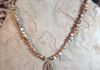 Abalone shell beads with slice of quartz pendant. Length 26 in. Item #19-1-10. Price $20.00