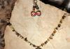 Native american style  design pendant with crystal spacers, agate chips. Earrings included. Length 22.5 in. Item #19-1-28. price $20.00. 