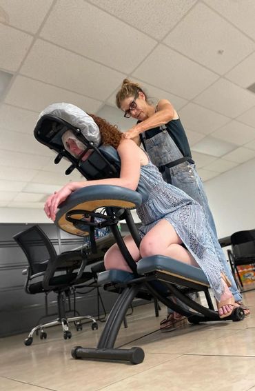 weekly workplace chair massage. chair massage regularly at work. therapeutic chair massage
