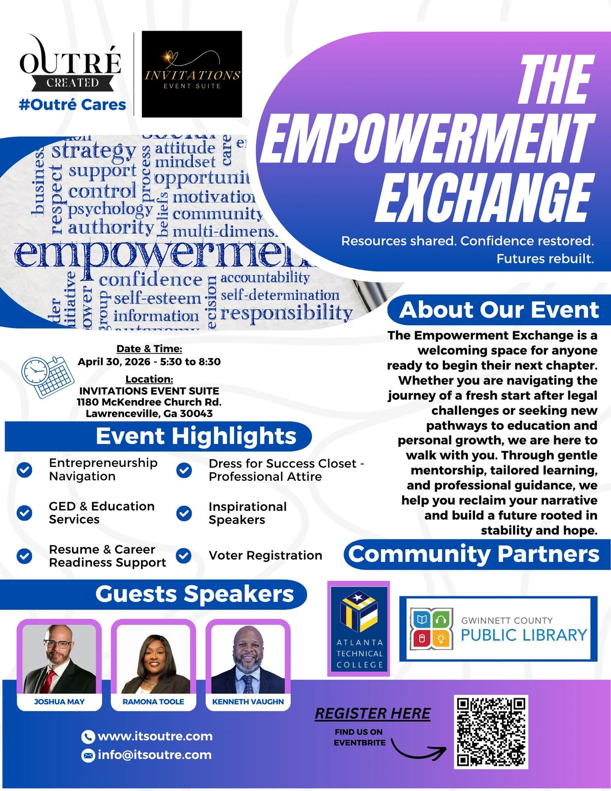 Flyer for The Empowerment Exchange event on April 30, 2026, focused on personal growth and career support.