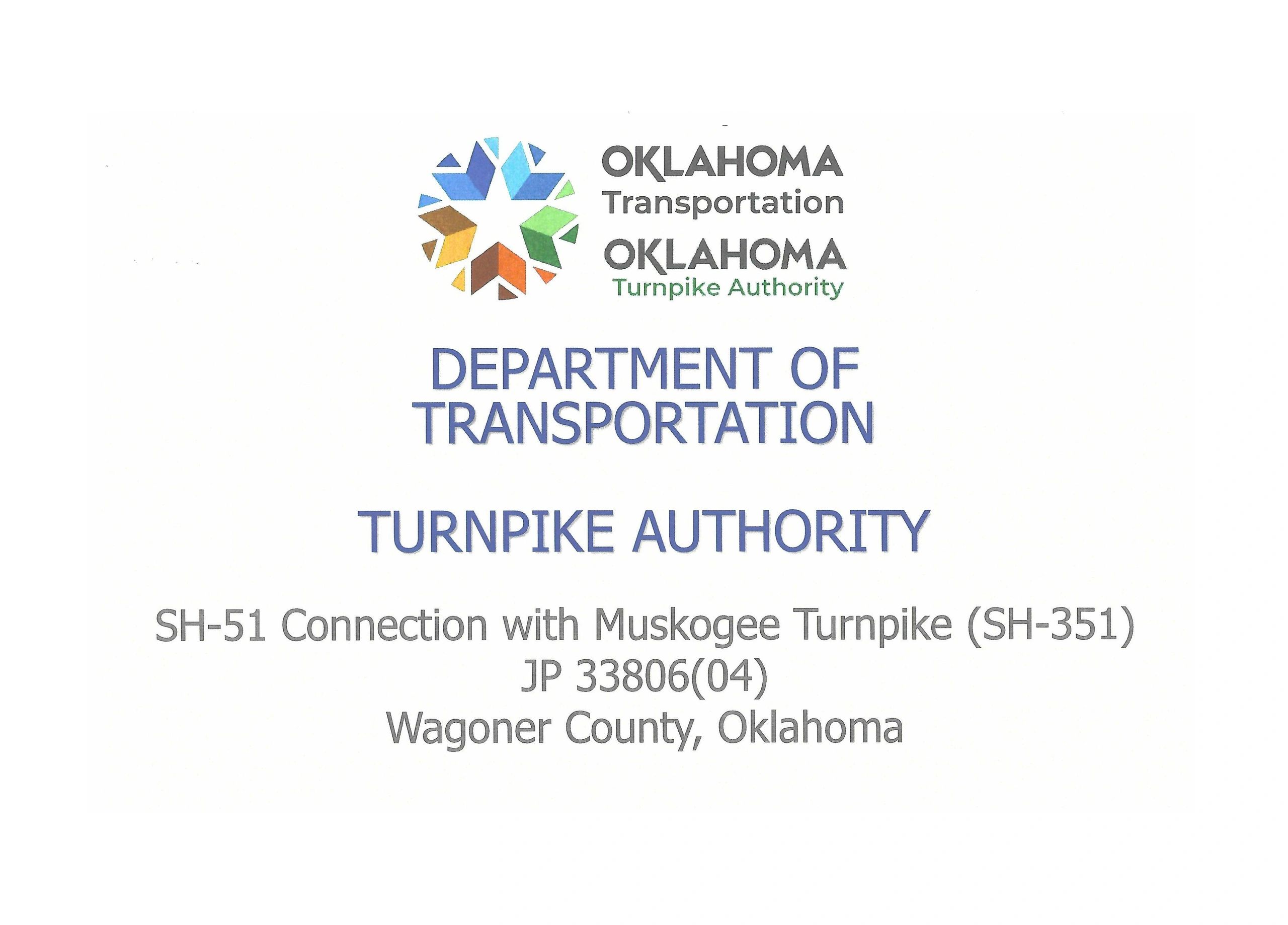 Oklahoma Department of Transportation and Turnpike Authority logo with project details.