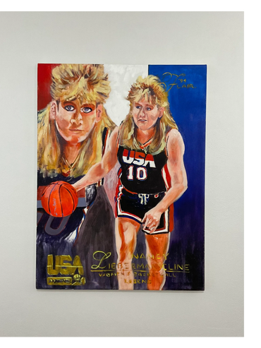 Woman playing basketball, basketball card
