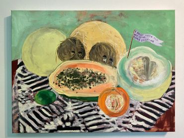 still life of fruit and coconuts, crying